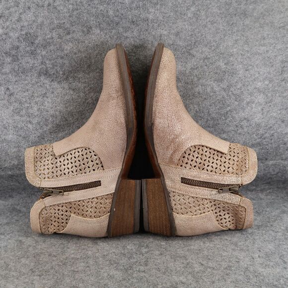 Corkys Shoes Womens 10 Booties Fashion Leather Double Zip Perforated Block Heel - Picture 12 of 16